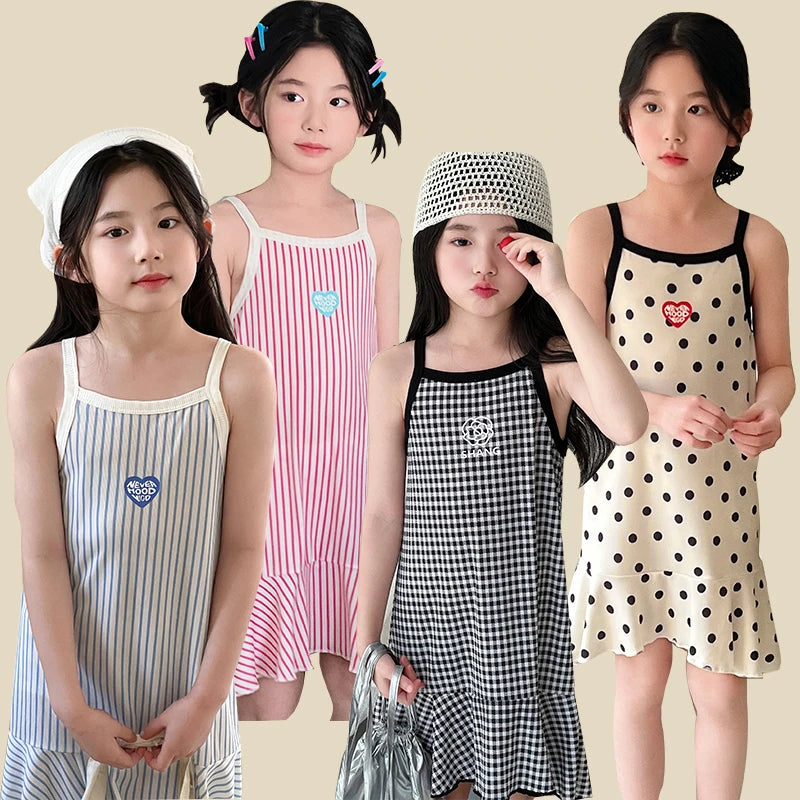 girls wearing cotton halter summer dress
