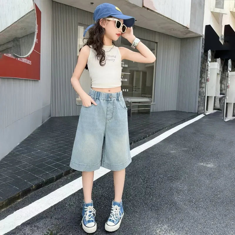 elastic waistband girls shorts comfortable fit
