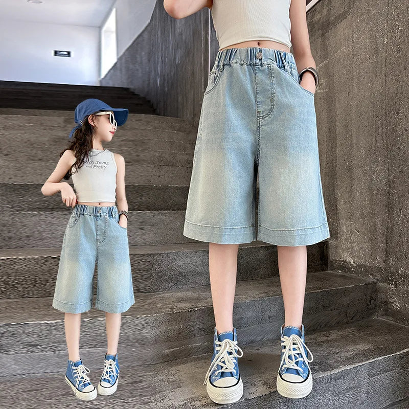 kids running in breathable denim shorts
