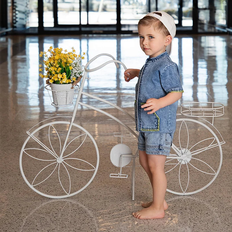 children wearing coordinated denim clothing set
