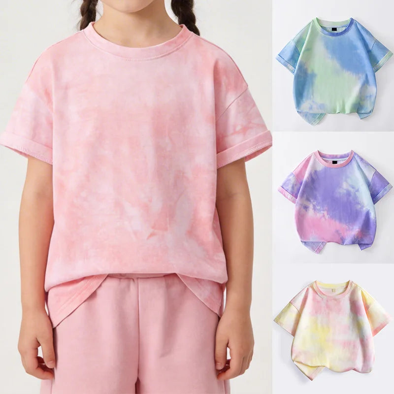 kids wearing tie dye summer t shirt
