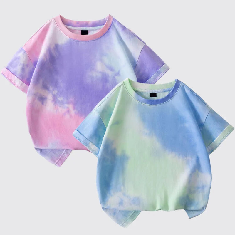 Kids Summer Tie-Dye Short Sleeve T-Shirt Loose Casual Top (Ages 4–6)