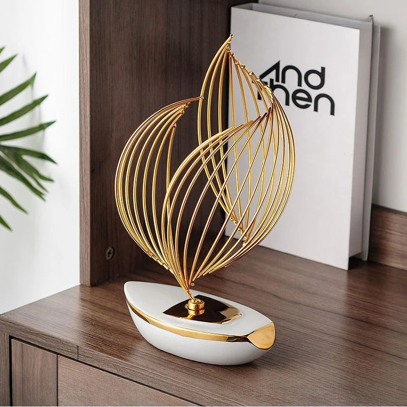 Minimalist Ceramic Metal Sculpture – Modern Abstract Home & Office Decor Accent Piece